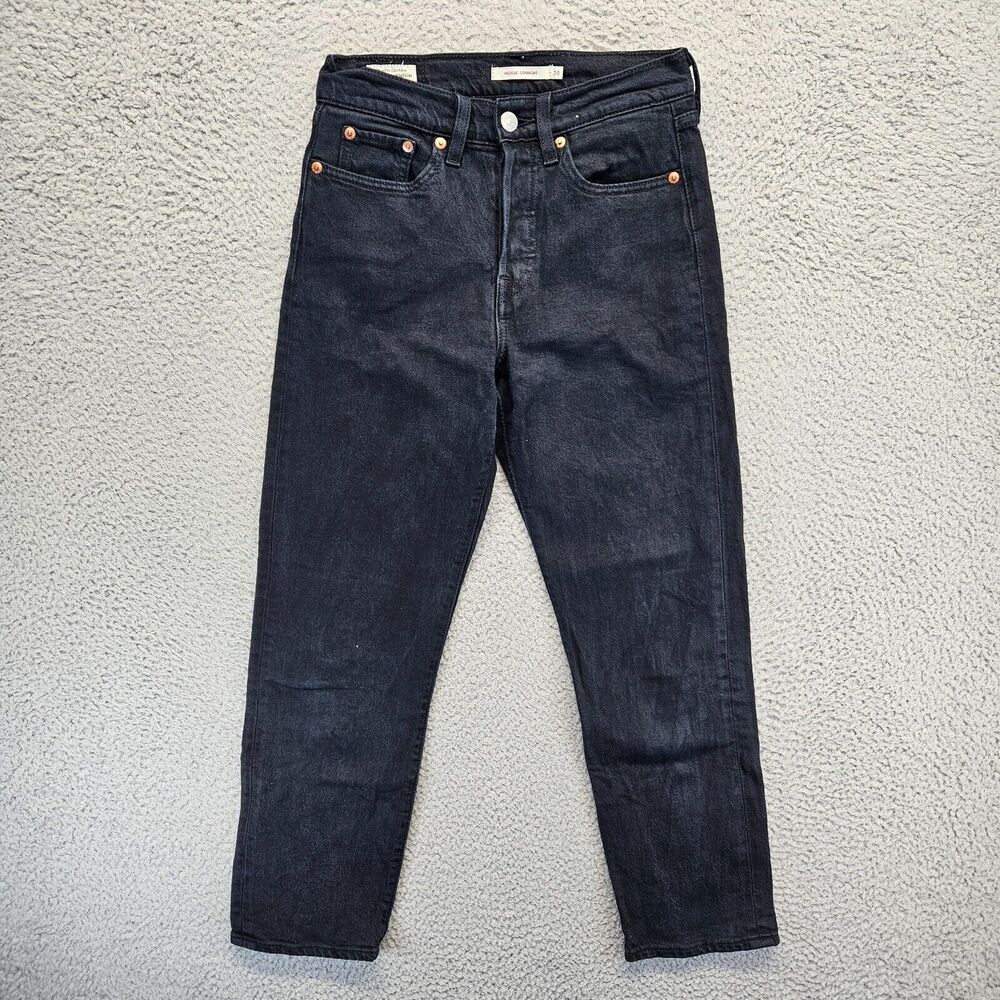 Levis Jeans Womens Size 24 Black Denim Wedgie Straight Button Fly Mid Rise‎